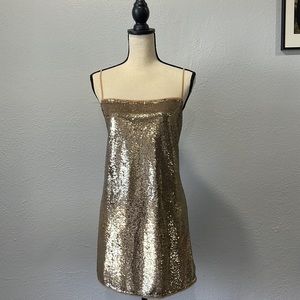 Free People Time to Shine Gold Sequin Slip Dress (Large)